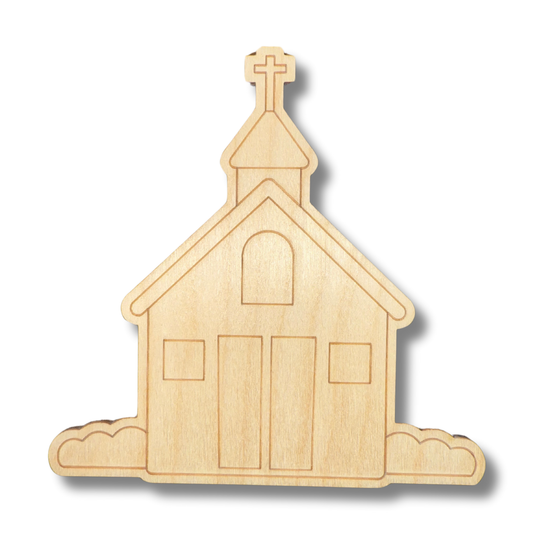Unfinished Wood Etched Church Shape | Paint By Line Crafts | up to 30" DIY