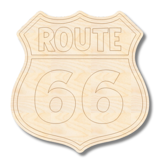 Unfinished Wood Etched Route 66 Shape | Paint By Line Crafts | up to 30" DIY