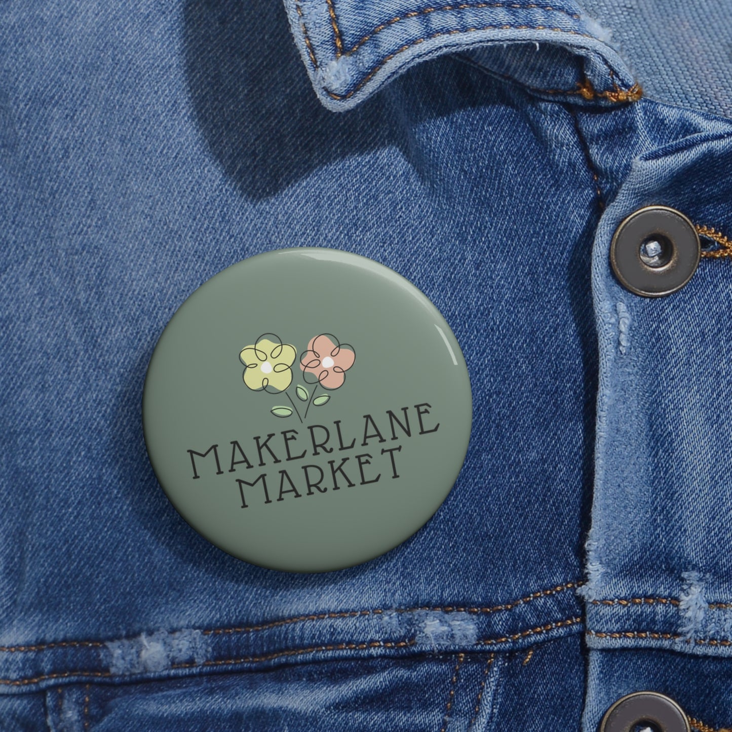 Makerlane Market Floral Logo Pin Button  - 3 Sizes