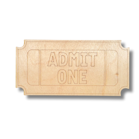 Unfinished Wood Etched Admit One Ticket Shape | Paint By Line Crafts | up to 30" DIY