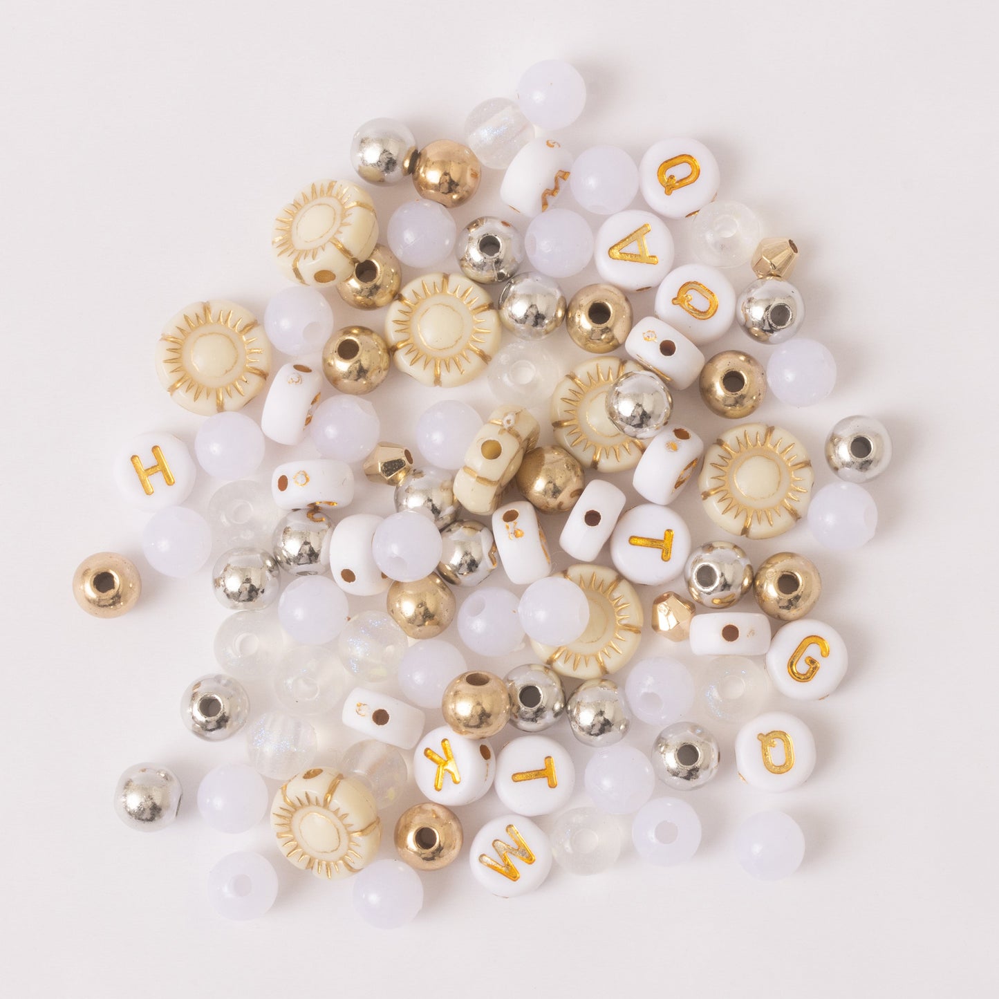 Juliet Floral Gold and White Alphabet Bead DIY Word Bracelt Kit with Red Rose Charm