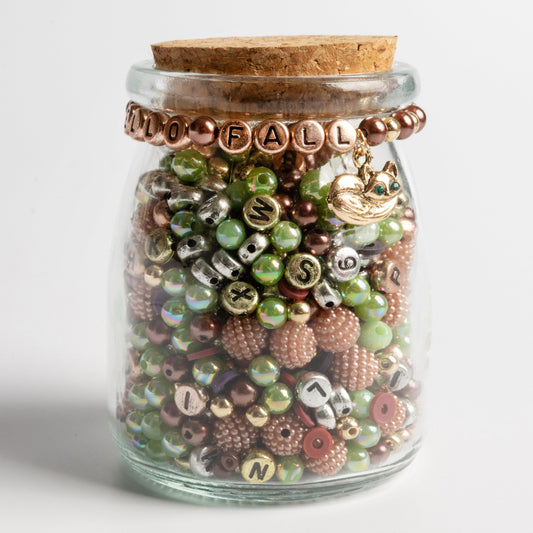 HELLO FALL Mixed Metal Letter & Pearl Beads with Gold Fox Charm DIY Jewelry Jar
