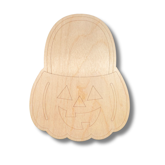 Unfinished Wood Etched Jack o' Lantern Pail Shape | Paint By Line Crafts | up to 30" DIY