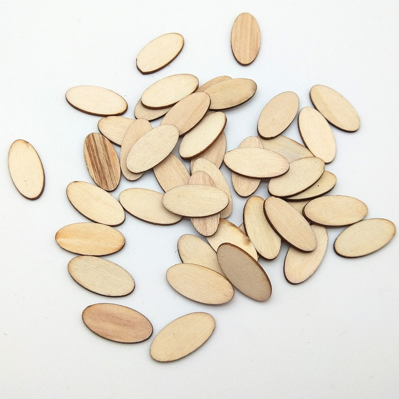 100pcs Elliptic Wooden Chips – DIY Crafts & Scrapbooking Embellishments