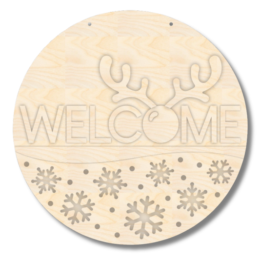 Unfinished Welcome Snowflake Reindeer Door Sign Kit | Wood Craft Cutouts | 1/4" Thick |