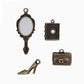 Antique Gold Mirror, Shoe, Purse and Journal 4pc Vintage Charms Set
