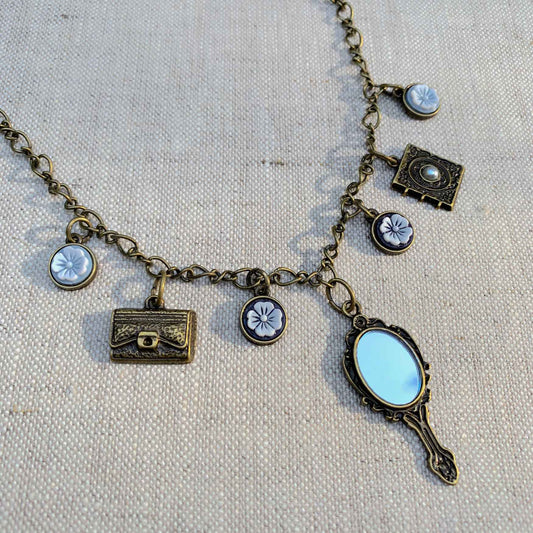 Antique Gold Mirror, Shoe, Purse and Journal 4pc Vintage Charms Set