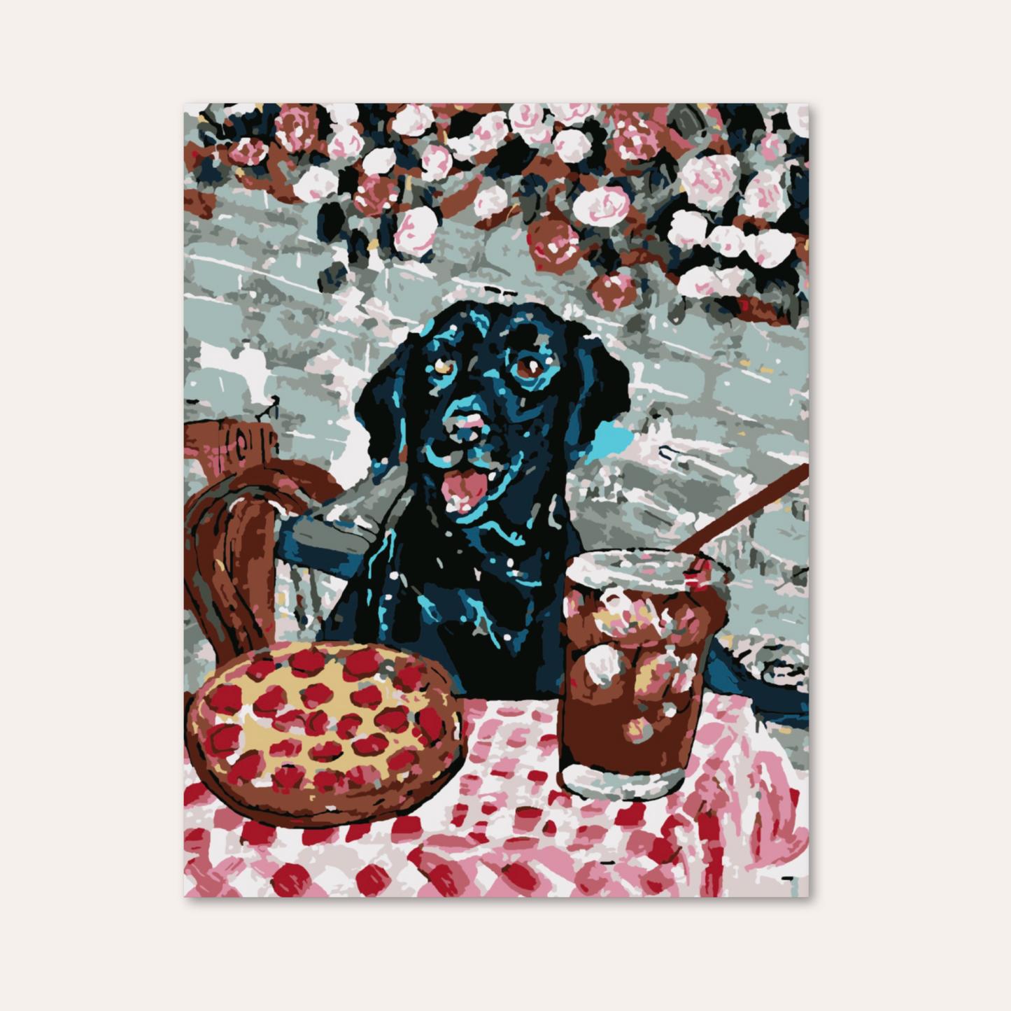 Black Lab At Pizza Restaurant - Paint by Numbers Kit