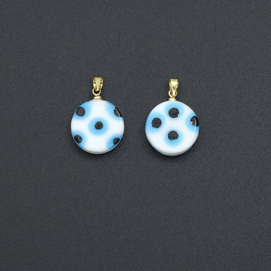Blue White Evil Eye Ceramic Coin Pendant charm, Sku#EF820