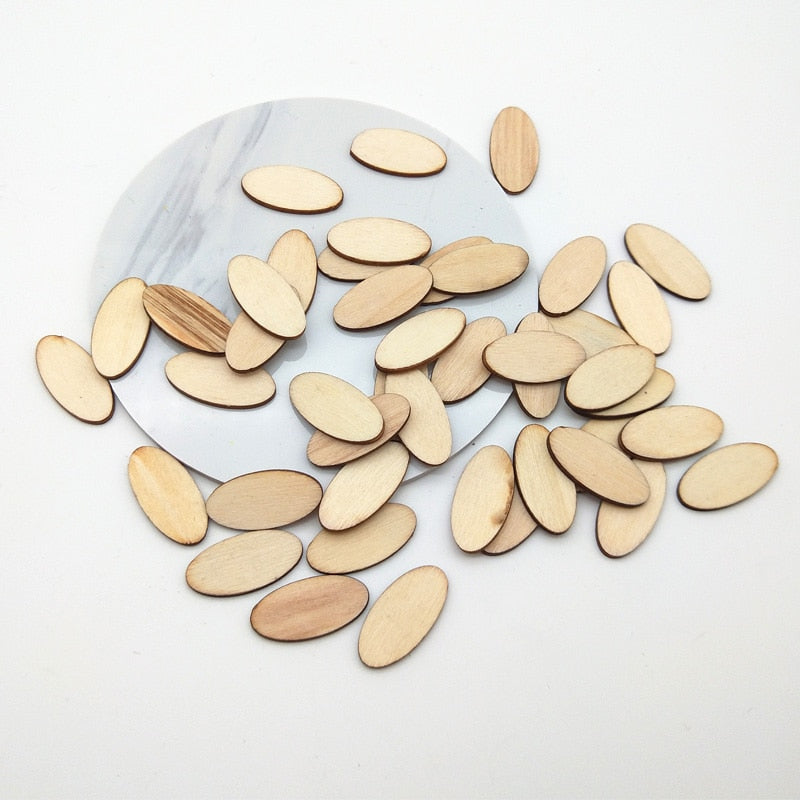 100pcs Elliptic Wooden Chips – DIY Crafts & Scrapbooking Embellishments