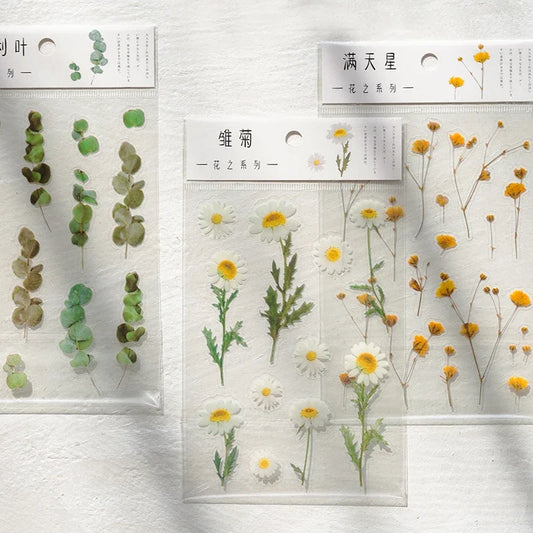 Yoofun Daisy Clover Babysbreath Fern Transparent PET Stickers | Floral Plant Sticker Set for Scrapbooking and DIY Crafts