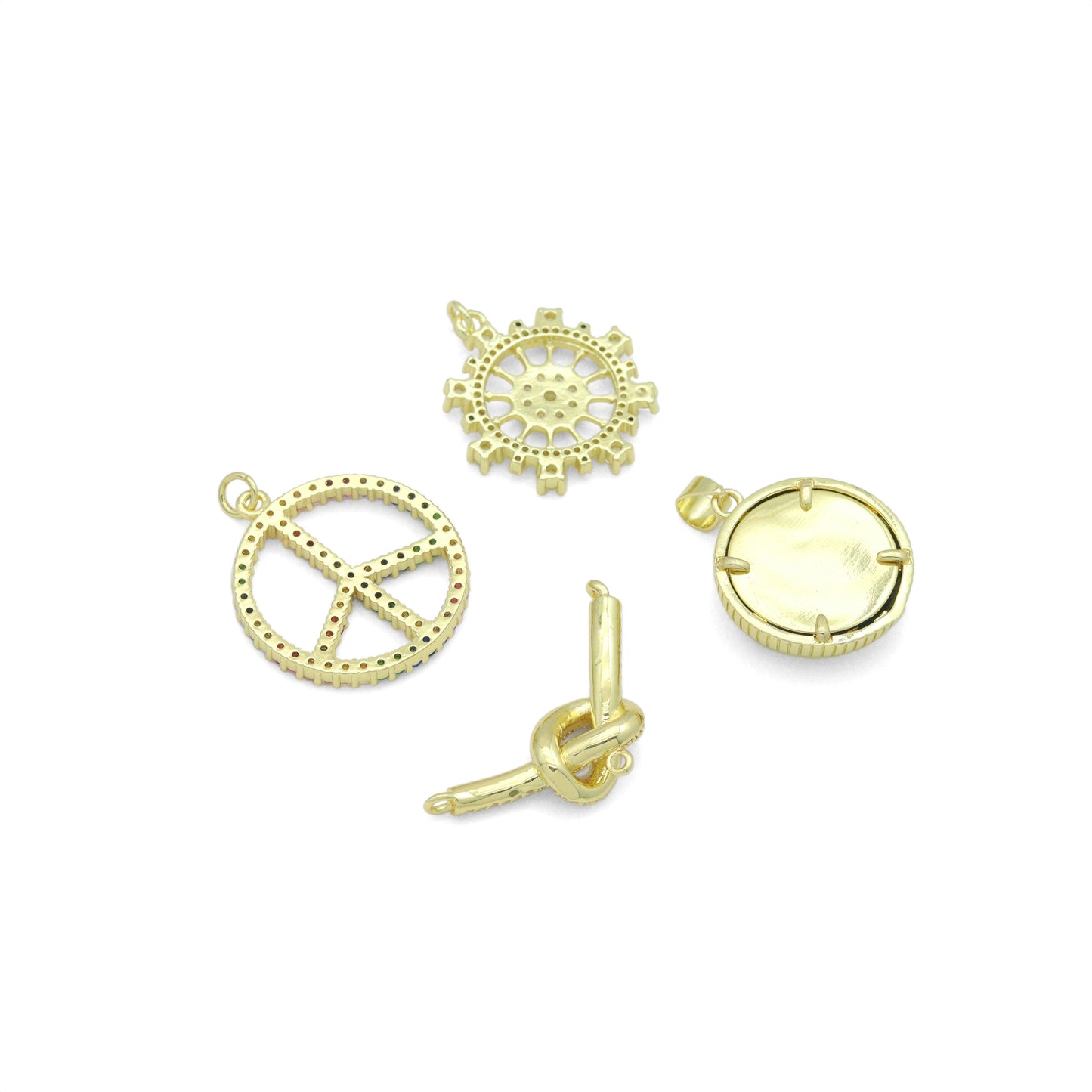 Colorful CZ Peace Sign Evil Eye Knot Connector Diamond Wheel Pendant charm, Sku#LK1280
