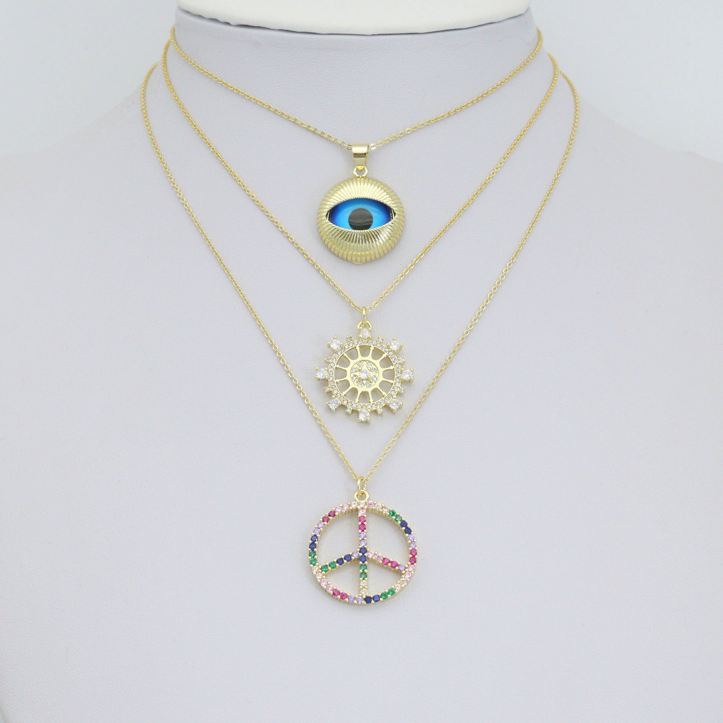 Colorful CZ Peace Sign Evil Eye Knot Connector Diamond Wheel Pendant charm, Sku#LK1280