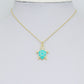 Gold Clear CZ Turquoise Enamel Turtle Tortoise Pendant charm, Sku#LX921
