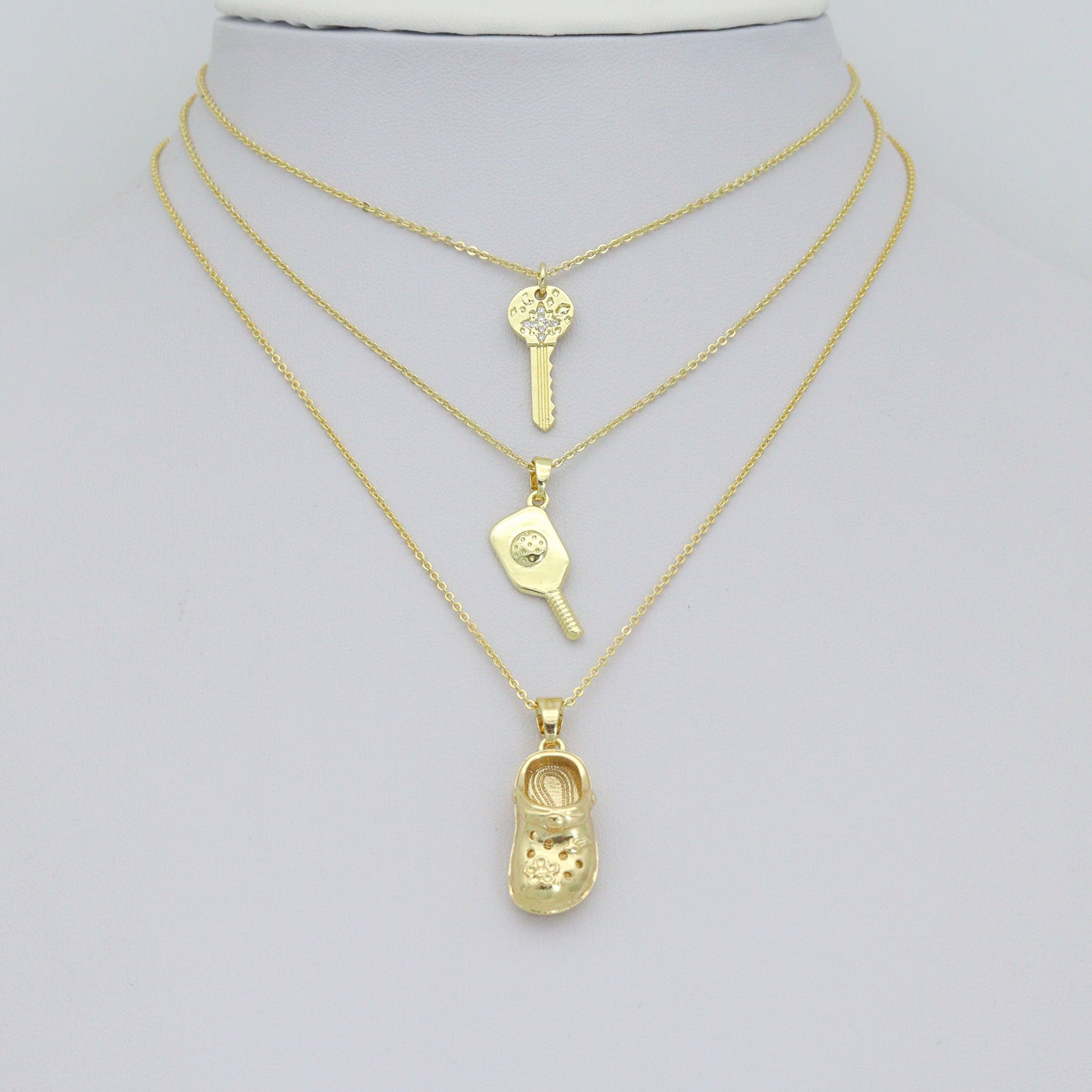 Clear CZ Gold Key Crocs Shoe pickleball racket Pendant charm , Sku#LX922