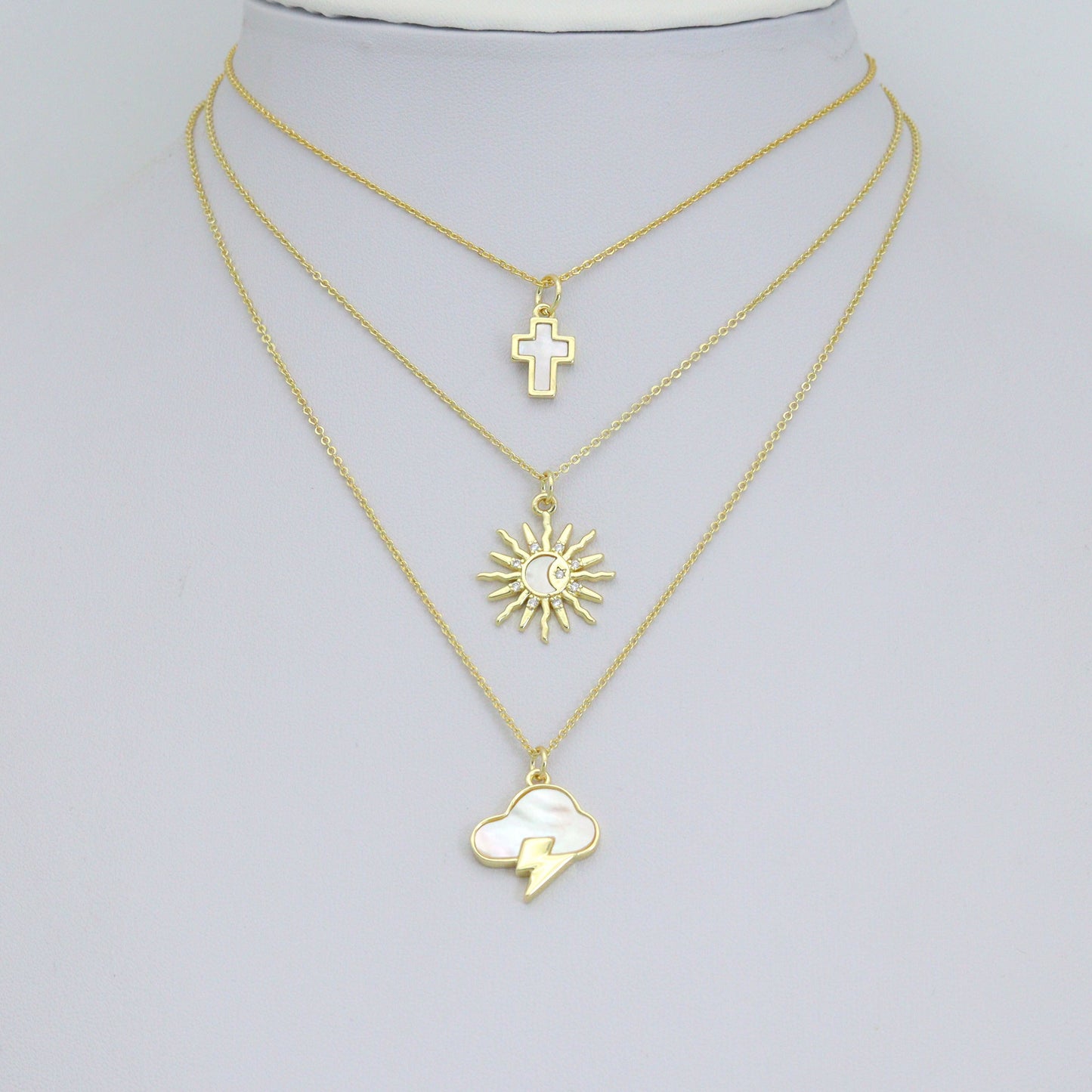 Mother of Pearl Cross Clouds Sun Pendant charm, Sku#LX924