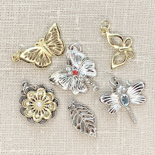 Silver and Gold Mixed Metal Garden Charms 6pc Set