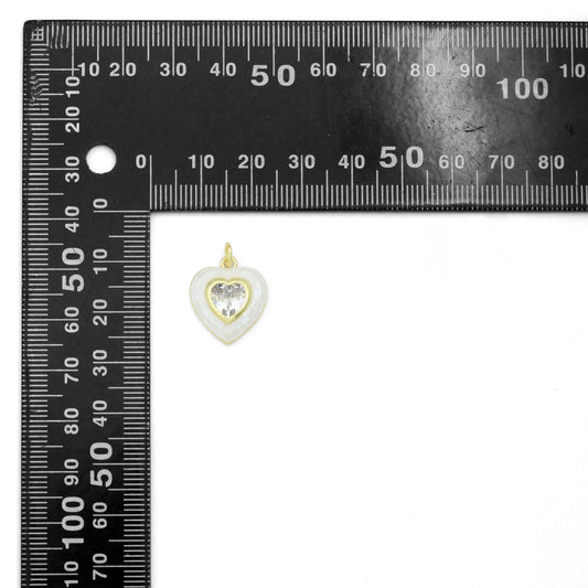 White Mother of Pearl with CZ Center Heart  Heart Pendant charm, Sku#LK1282
