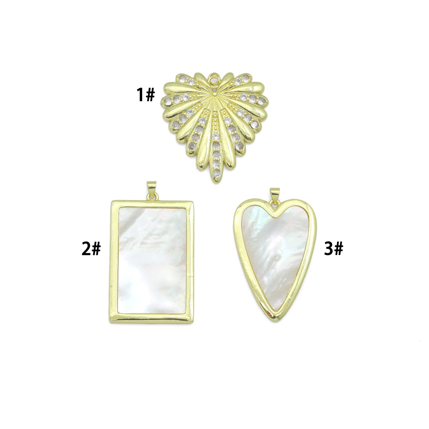 Large Mopther of Pearl Heart Rectangle Shape Charm Pendant, CZ Leaf pendant, Sku#LK1286