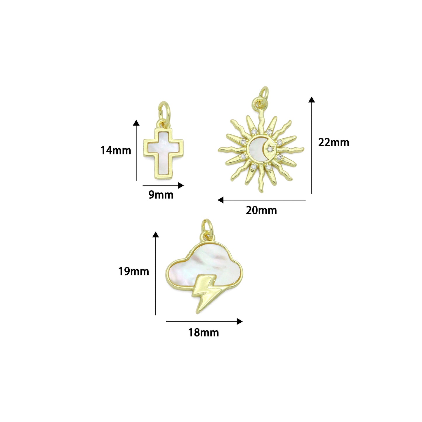 Mother of Pearl Cross Clouds Sun Pendant charm, Sku#LX924