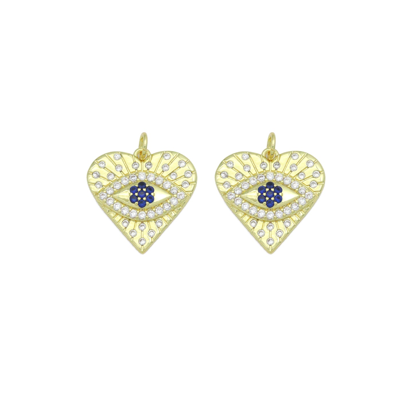Blue CZ Evil Eye Heart charm For Necklace Bracelet Jewelry Making Supply, Sku#LX934