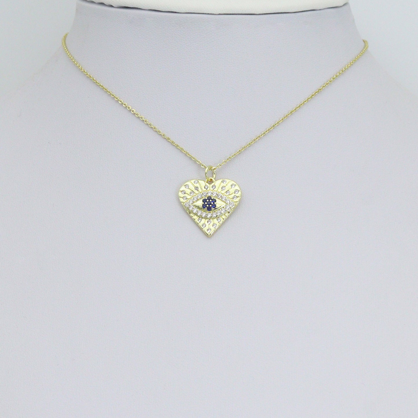 Blue CZ Evil Eye Heart charm For Necklace Bracelet Jewelry Making Supply, Sku#LX934