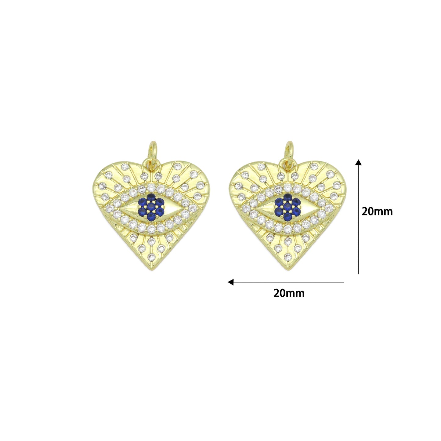 Blue CZ Evil Eye Heart charm For Necklace Bracelet Jewelry Making Supply, Sku#LX934
