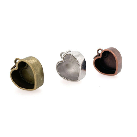 Silver Heart Deep Closed Bezel Charm