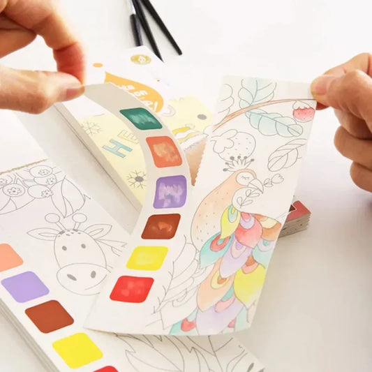 Kids Portable Watercolor Painting Book | Paint With Water Brush Gouache Graffiti Drawing Toy for Toddlers