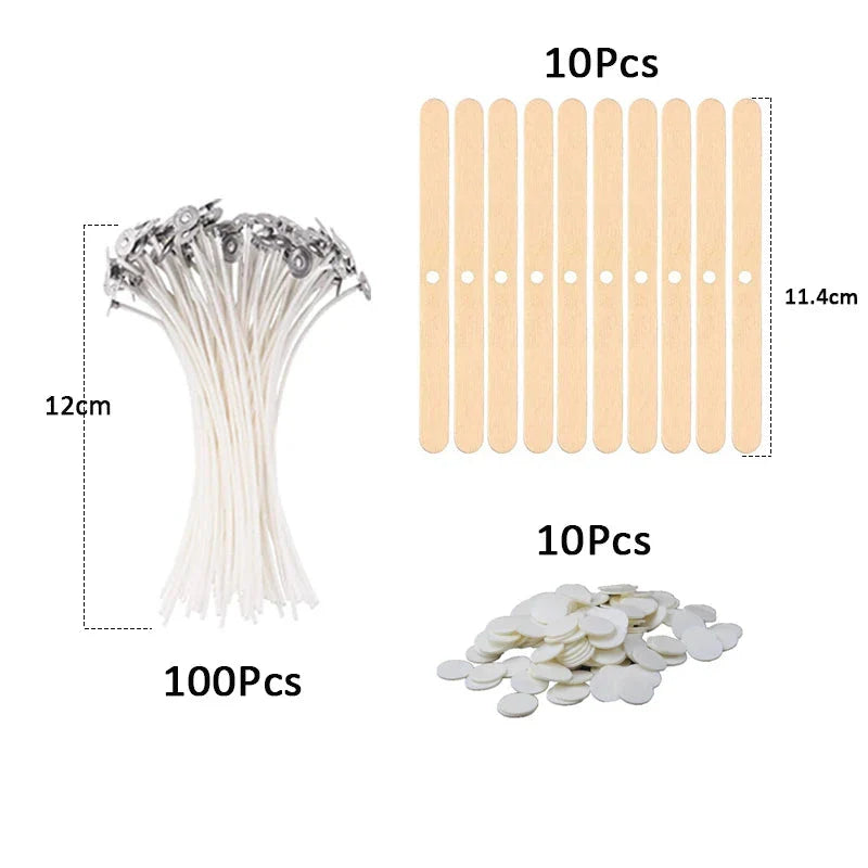 120Pcs Waxed Cotton Candle Wicks with Metal Stand – Smokeless Pre-Waxed Wick Set for DIY Candle Making, Soy & Paraffin Wax Supplies
