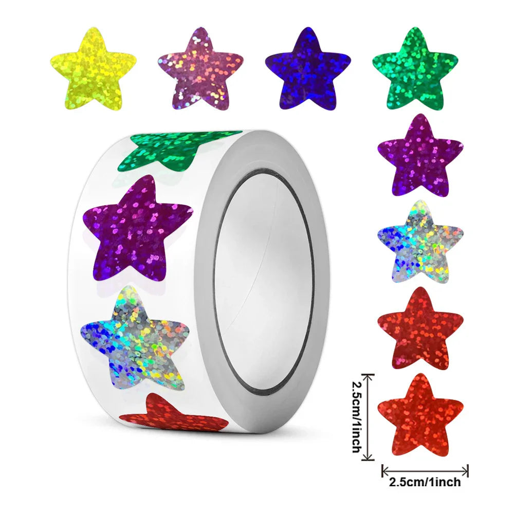 500/1000pcs Colorful Holographic Star Stickers – DIY Scrapbook & Kids