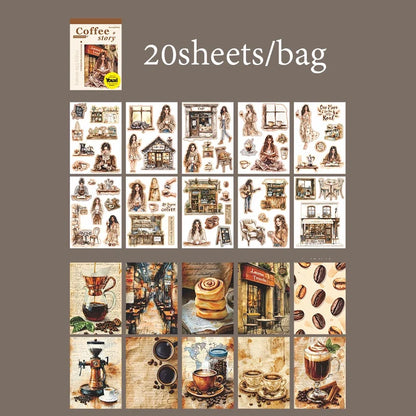 Coffee Sticker Book for DIY Scrapbooking | 20pcs Cafe Story Series
