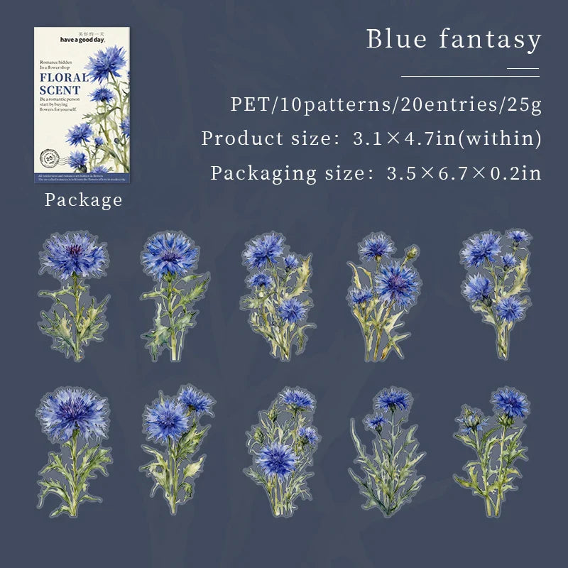 20pcs Floral Scent Vintage Flower Stickers | Creative DIY Journal Garden Label Pack