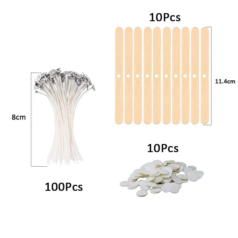 120Pcs Waxed Cotton Candle Wicks with Metal Stand – Smokeless Pre-Waxed Wick Set for DIY Candle Making, Soy & Paraffin Wax Supplies