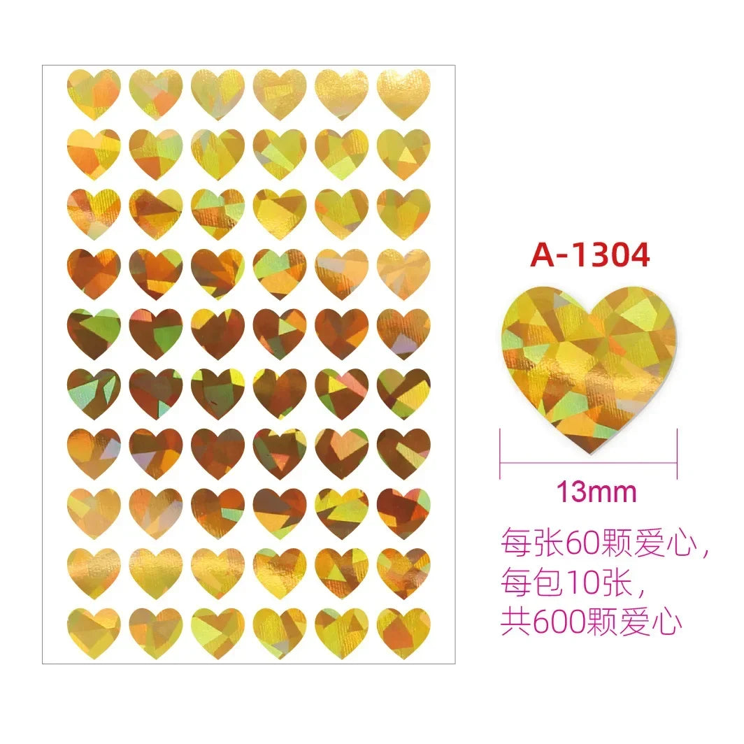 10 Sheets Glitter Heart Stickers | Mini Heart Stickers for DIY Decor