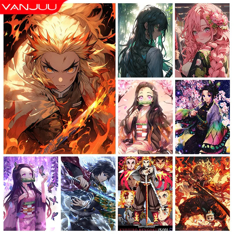 Demon Slayer 5D Diamond Painting Kamado-Nezuko Diamond Embroidery Full Diamond Mosaic DIY Rengoku Kyoujurou Decorative Painting