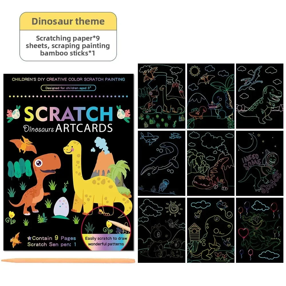 Rainbow Scratch Art Paper Kit for Kids | 9-Piece Magic Drawing Set
