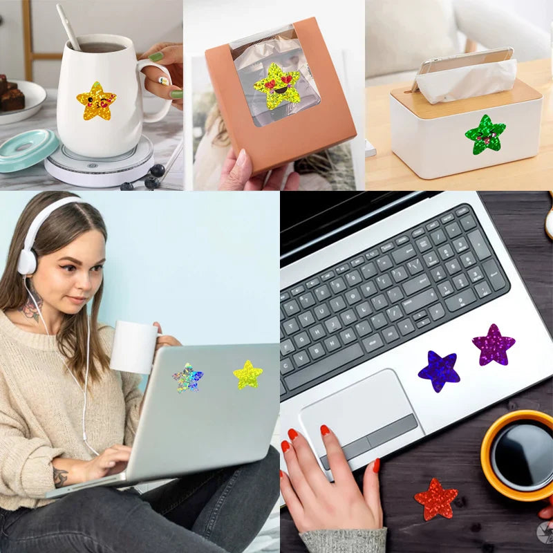 500/1000pcs Colorful Holographic Star Stickers – DIY Scrapbook & Kids