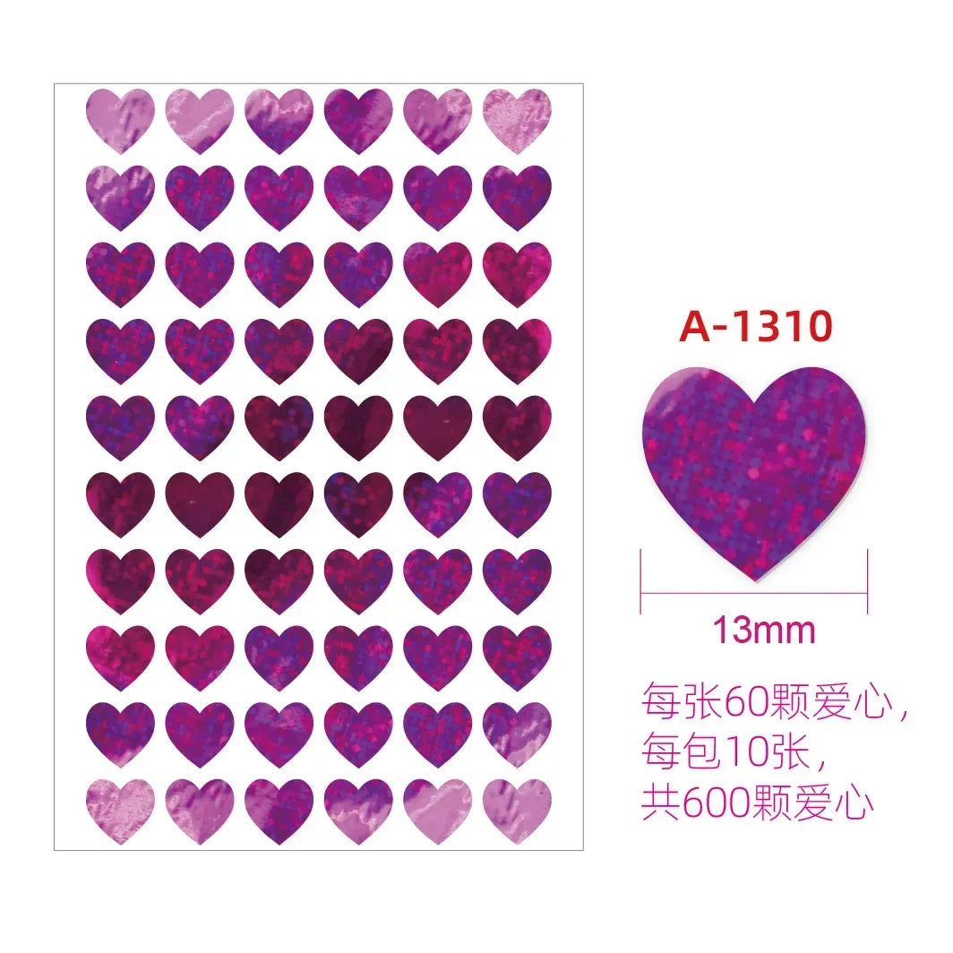 10 Sheets Glitter Heart Stickers | Mini Heart Stickers for DIY Decor