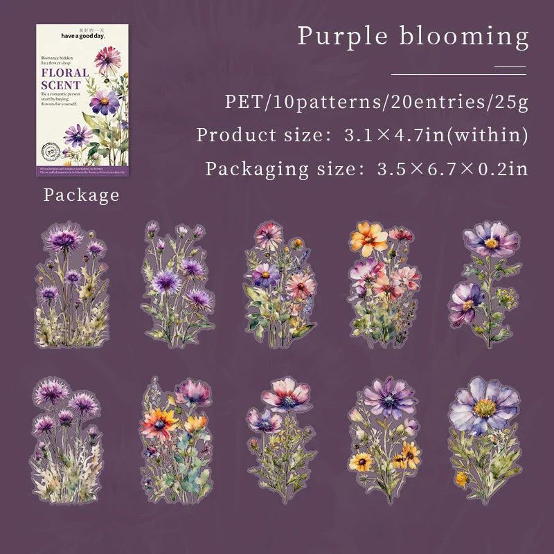 20pcs Floral Scent Vintage Flower Stickers | Creative DIY Journal Garden Label Pack