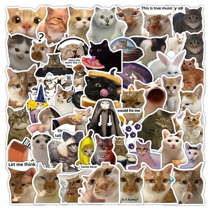 56pcs Kawaii Cat Meme Sticker Collection | UV-Coated Waterproof Decals for Journaling & Device