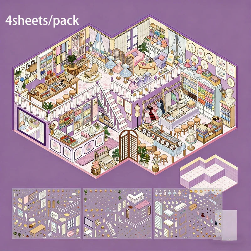 Mr. Paper Shop Management Stickers 4pcs | 2.0 Oversize 3D Decals for DIY Scrapbooking