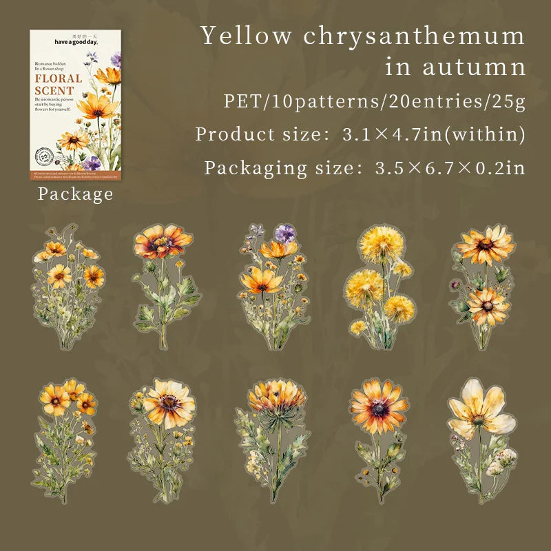 20pcs Floral Scent Vintage Flower Stickers | Creative DIY Journal Garden Label Pack