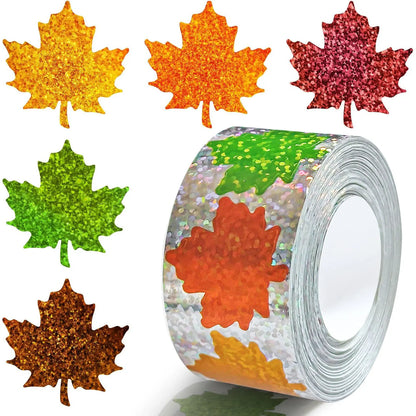 500Pcs Fall Thanksgiving Leaf Stickers | Holographic Maple Leaf Decals Roll