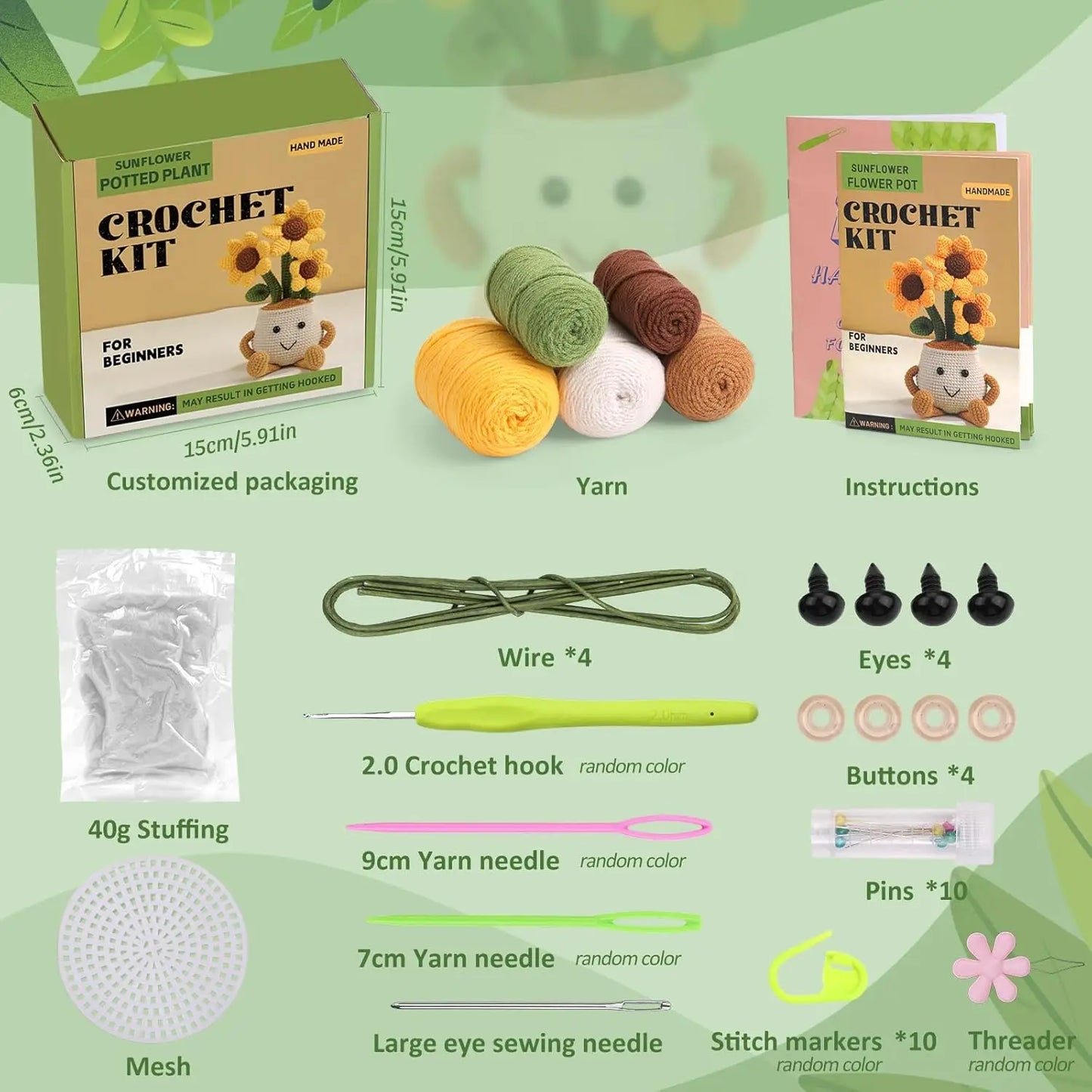 Sunflower & Tulip Crochet Starter Kit – Beginner DIY Craft Set