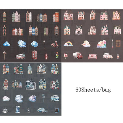 60Pcs Cabin Landscaping Sticker Pack | DIY Craft Stickers for Phone Case, Diary, and Card Decoration
