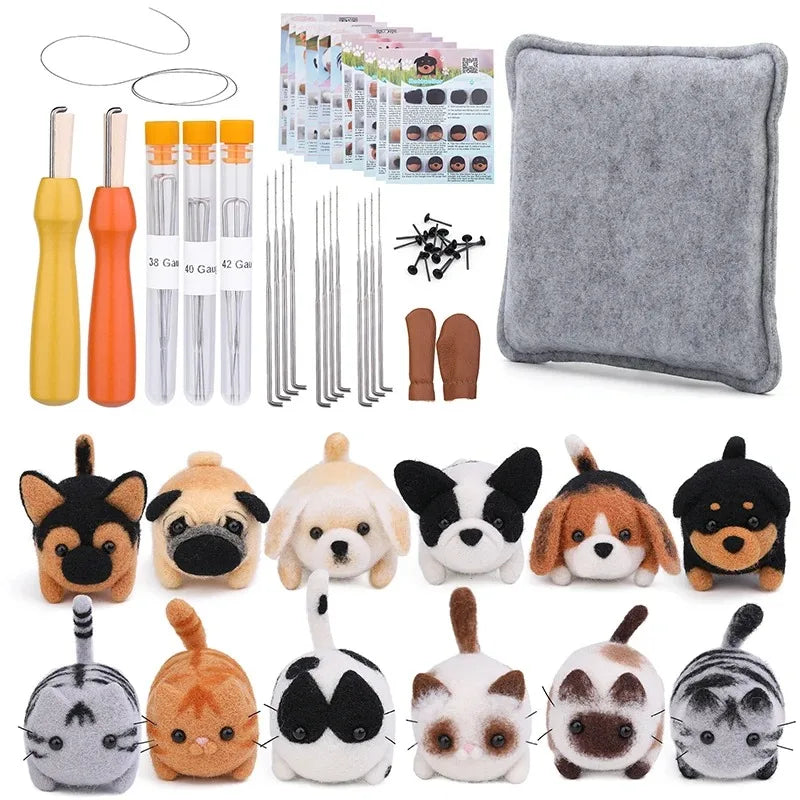 Animals DIY Needle Felting Set – Beginner Handcraft Kit with Tools