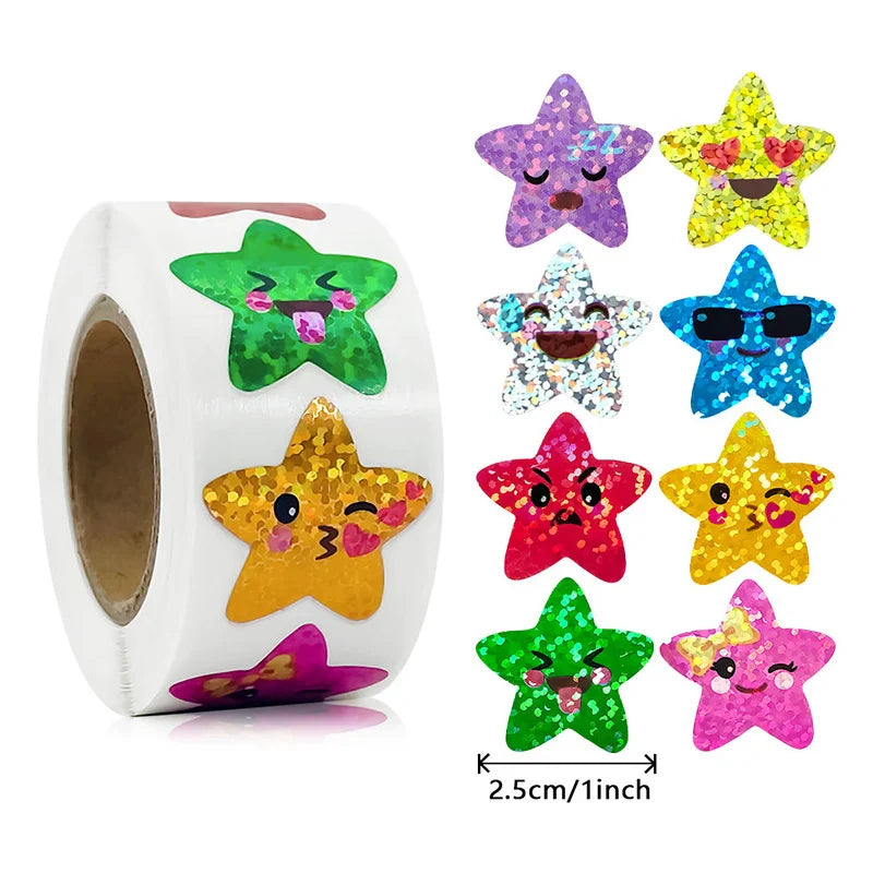 500/1000pcs Colorful Holographic Star Stickers – DIY Scrapbook & Kids