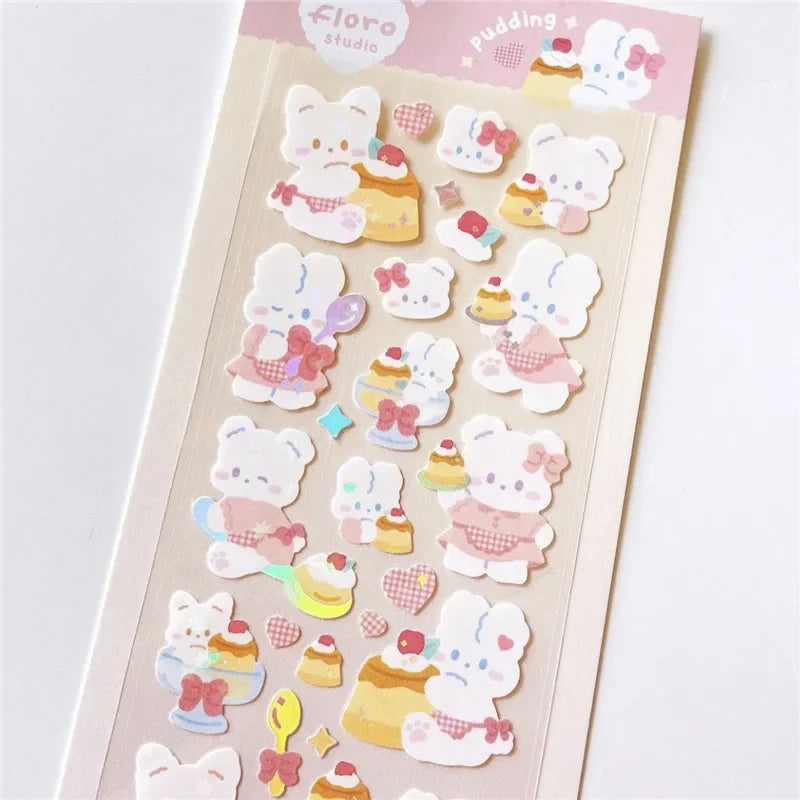 1pc Korean Cute Sticker Kawaii Bling Bunny Rainbow Four-leaf Pudding Sticker Waterproof Hot Silver Sticker for Student DIY Photo