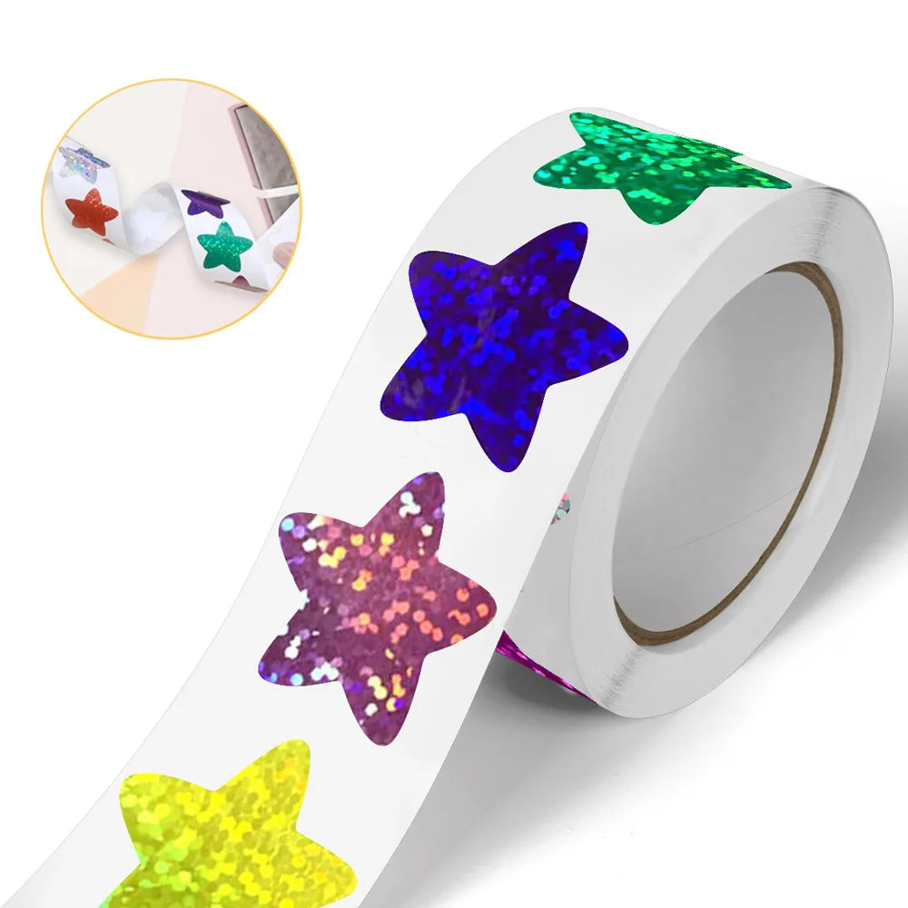500/1000pcs Colorful Holographic Star Stickers – DIY Scrapbook & Kids